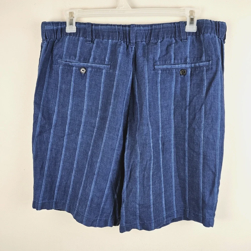 Banana Republic Mens 38 Blue 100% Linen Aiden Shorts striped Drawstring